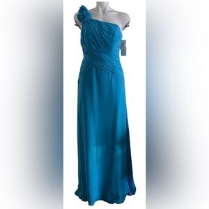 NWT one shoulder Davids Bridal Bridesmaid Dress - Blue, Size 6